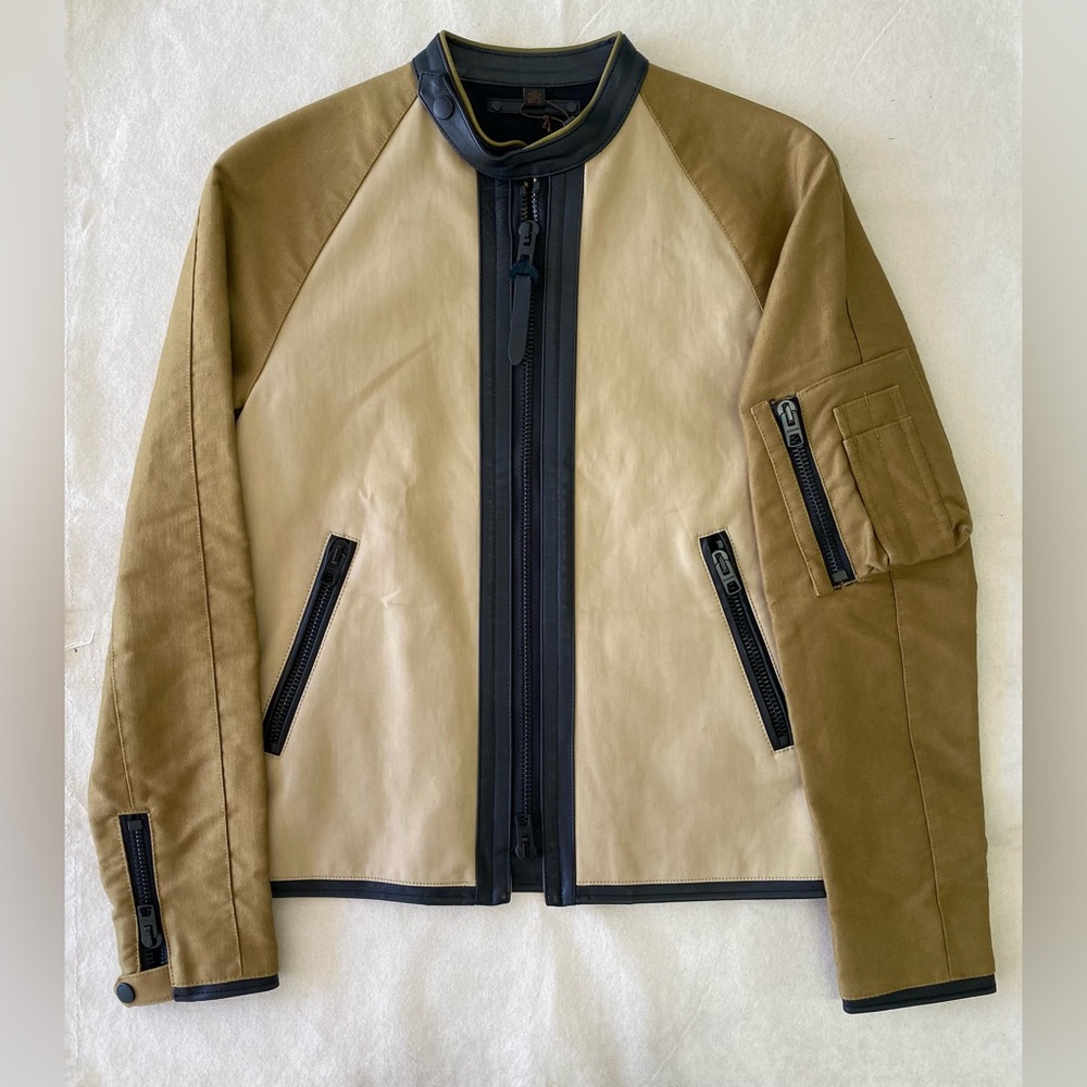 Coach Outlet Tan Black Trim Moto Style Utility Zip Front Jacket Luxury Casual XS
